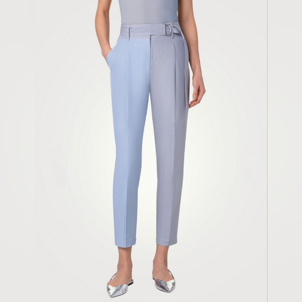 AKRIS PUNTO Fred Striped Cotton Poplin Pants Size 6 New Blue Black White NWT